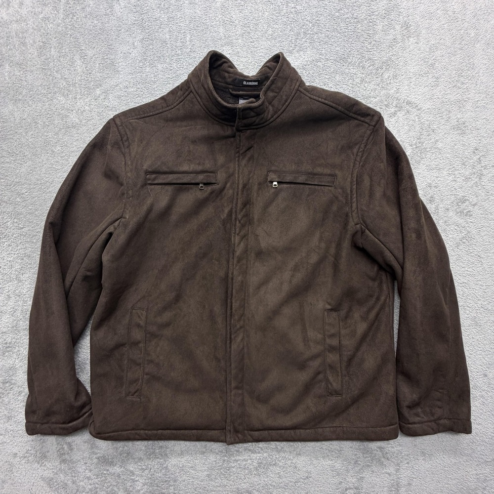 Claiborne Jacket Mens XL Brown Faux Suede Fleece Lined Full Zip Bomber Winter